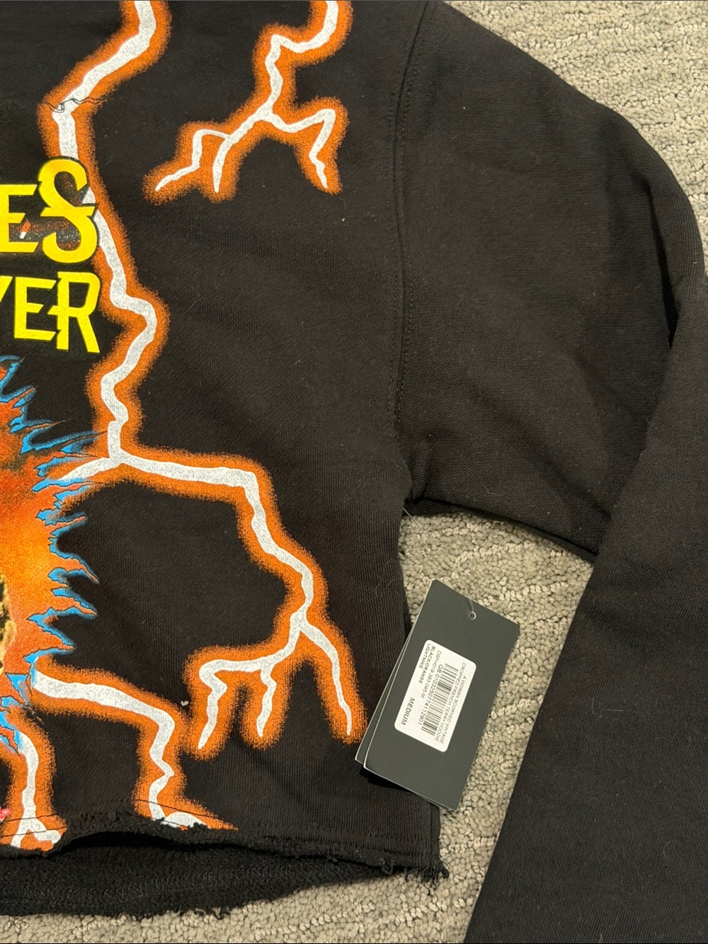 Darc Sport Black Cropped Hoodie with Orange Lightning 'Wolves Forever' Graphic - Picture 3 of 4